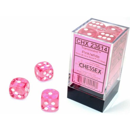 Translucent 16mm d6 Pink/white Dice Block&amp;trade; (12 dice)