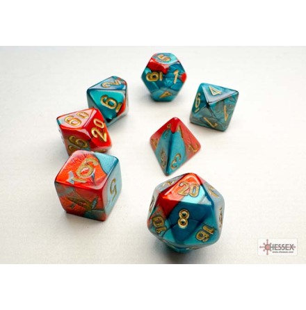 Gemini� Mini-hedral&amp;trade; Red-Teal/gold 7-Die Set