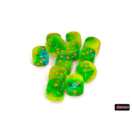 Gemini� 16mm d6 Plasma Green-Teal/orange Luminary Dice Block&trade; (12 dice)