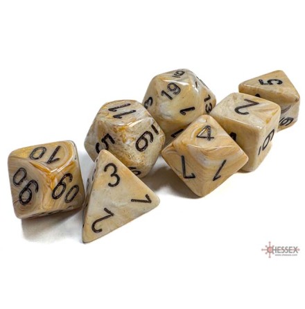 Marble Polyhedral Ivory/black 7-Die Set