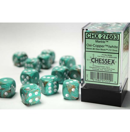 Marble 16mm d6 Oxi-Copper&trade;/white Dice Block� (12 dice)
