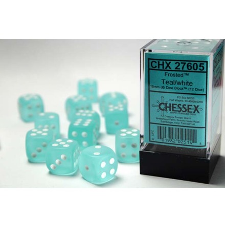 Frosted&trade; 16mm d6 Teal/white Dice Block� (12 dice)