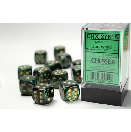 Scarab� 16mm d6 Jade/gold Dice Block&amp;trade; (12 dice)