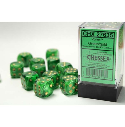 Vortex� 16mm d6 Green/gold Dice Block&trade; (12 dice)