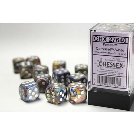 Festive� 16mm d6 Carousel&trade;/white Dice Block� (12 dice)