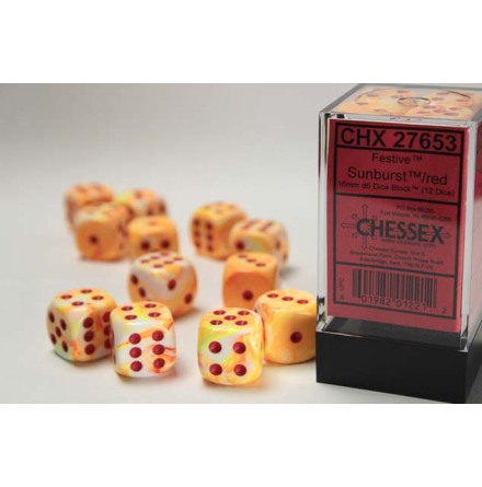 Festive� 16mm d6 w/pips Sunburst&amp;trade; w/red Dice Block� (12 dice