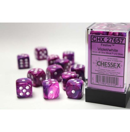 Festive� 16mm d6 Violet/white Dice Block&amp;trade; (12 dice)