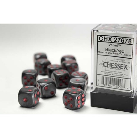 Velvet� 16mm d6 Black/red Dice Block&trade; (12 dice)