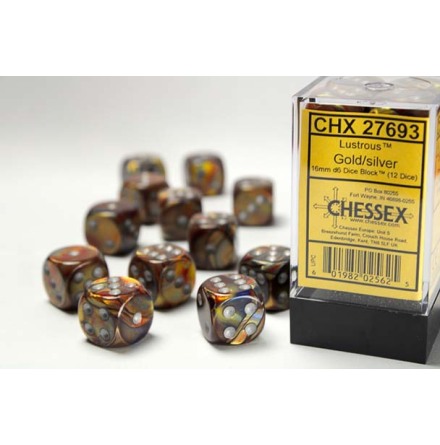 Lustrous� 16mm d6 Gold/silver Dice Block&trade; (12 dice)