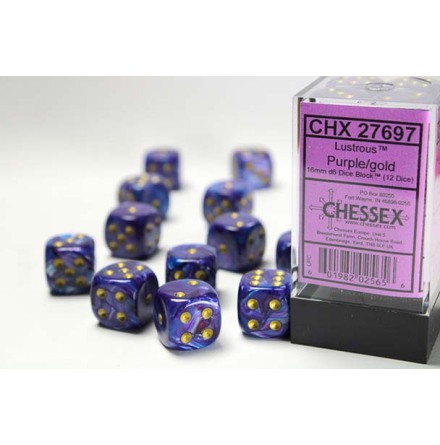 Lustrous� 16mm d6 Purple/gold Dice Block&trade; (12 dice)