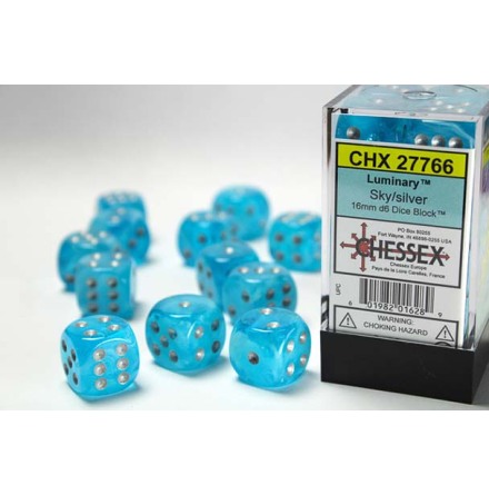 Luminary&amp;trade; 16mm d6 Sky/silver Dice Block� (12 dice)