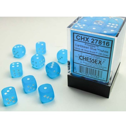 Frosted&amp;trade; 12mm d6 Caribbean Blue�/white Dice Block� (36 dice)