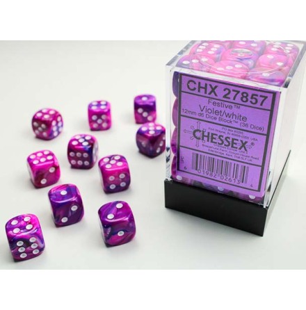 Festive 12mm d6 Violet/white Dice Block (36 dice)