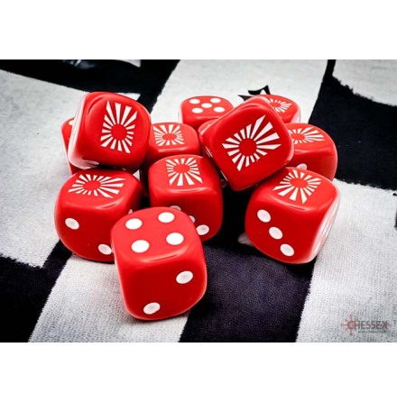 Japan War Dice Opaque Red/white 16mm d6 Dice Block&trade; (12 dice)