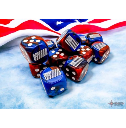 United States War Dice Gemini Blue-Red/white 16mm d6 Dice Block&amp;trade; (12 dice)