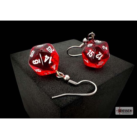 Chessex Hook Earrings Translucent Red Mini-Poly d20 Pair