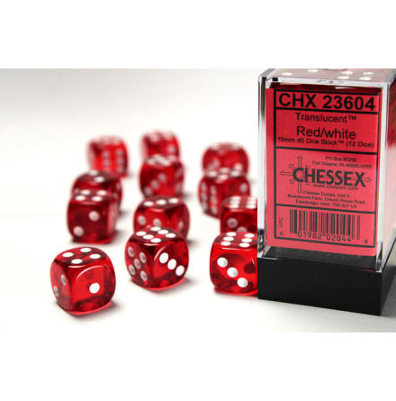 Translucent 16mm d6 Red/white Dice Block™ (12 dice)