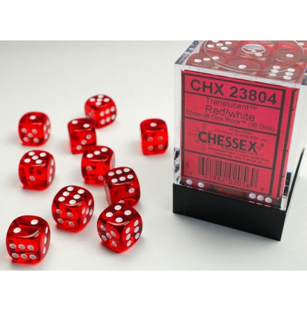 Translucent 12mm d6 Red/white Dice Block (36 dice)