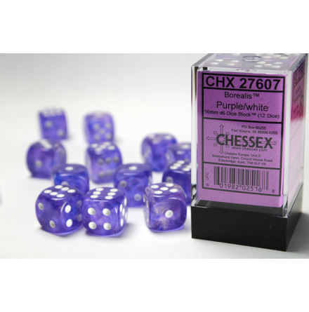 Borealis 16mm d6 Purple/white Dice Block (12 dice)