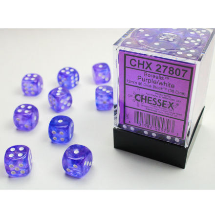 Borealis 12mm d6 Purple/white Dice Block (36 dice)