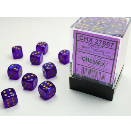 Borealis 12mm d6 Royal Purple/gold Dice Block (36 dice)