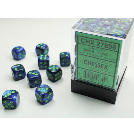Lustrous 12mm d6 Dark Blue/green Dice Block (36 dice)
