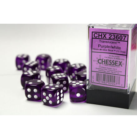 Translucent 16mm d6 Purple/white Dice Block™ (12 dice)