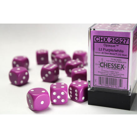 Opaque 16mm d6 Light Purple/white Dice Block (12 dice)