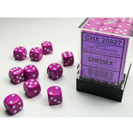 Opaque 12mm d6 Light purple/white Dice Block™ (36 dice)