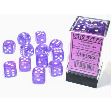 Borealis® 16mm d6 Purple/white Luminary Dice BlockTM (12 dice)
