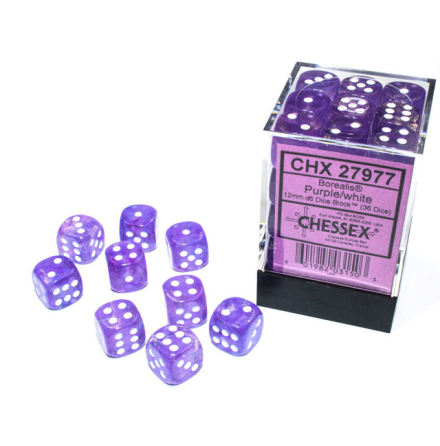 Borealis® 12mm d6 Purple/white Luminary Dice BlockTM (36 dice)