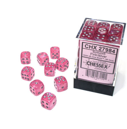 Borealis® 12mm d6 Pink/silver Luminary Dice BlockTM (36 dice)
