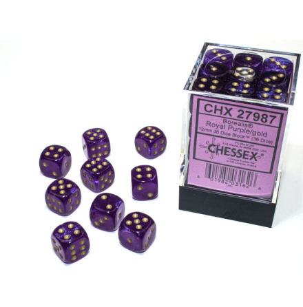Borealis® 12mm d6 Royal Purple/gold Luminary Dice BlockTM (36 dice)