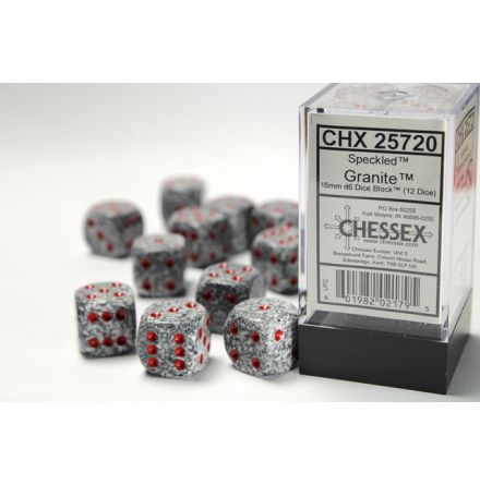 Speckled 16mm d6 with pips Granite Dice Block (12 dice)