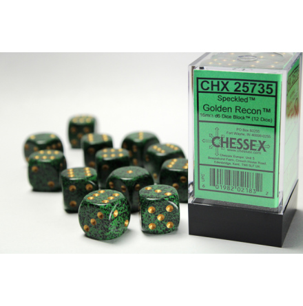 Speckled 16mm d6 with pips Golden Recon™ Dice Block (12 dice)