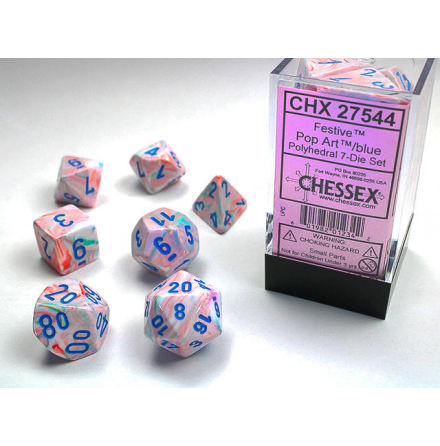 Festive Polyhedral Pop-Art/blue 7-Die Set