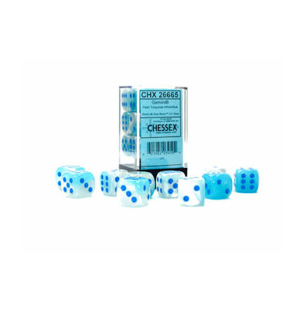 Gemini® 16mm d6 Pearl Turquoise-White/blue Luminary™ Dice Block™ (12 dice)