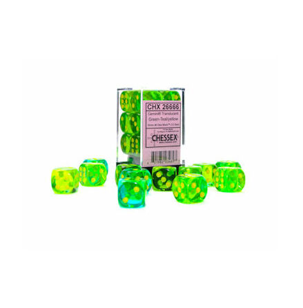 Gemini® 16mm d6 Translucent Green-Teal/yellow Dice Block™ (12 dice)