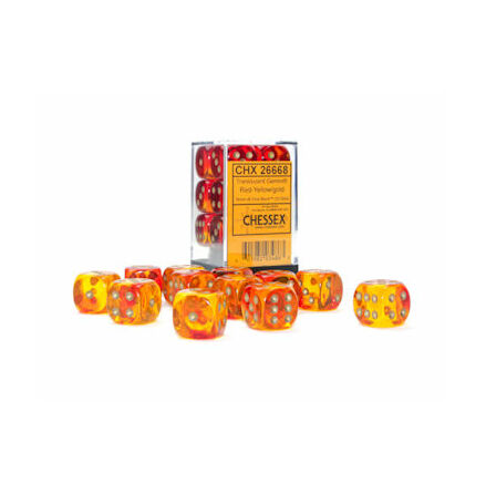 Gemini® 16mm d6 Translucent Red-Yellow/gold Dice Block™ (12 dice)