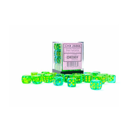 Gemini® 12mm d6 Translucent Green-Teal/yellow Dice Block™ (36 dice)