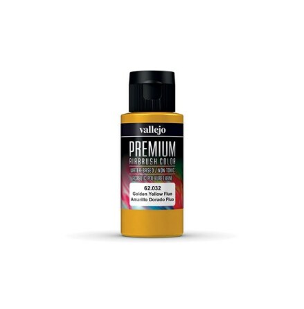 Vallejo Premium Airbrush Color: Golden Yellow Fluo (60 ml)