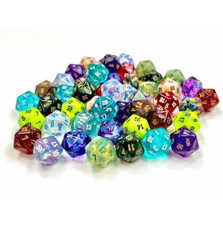 Bag of 50TM Assorted loose Mini-Polyhedral d20s